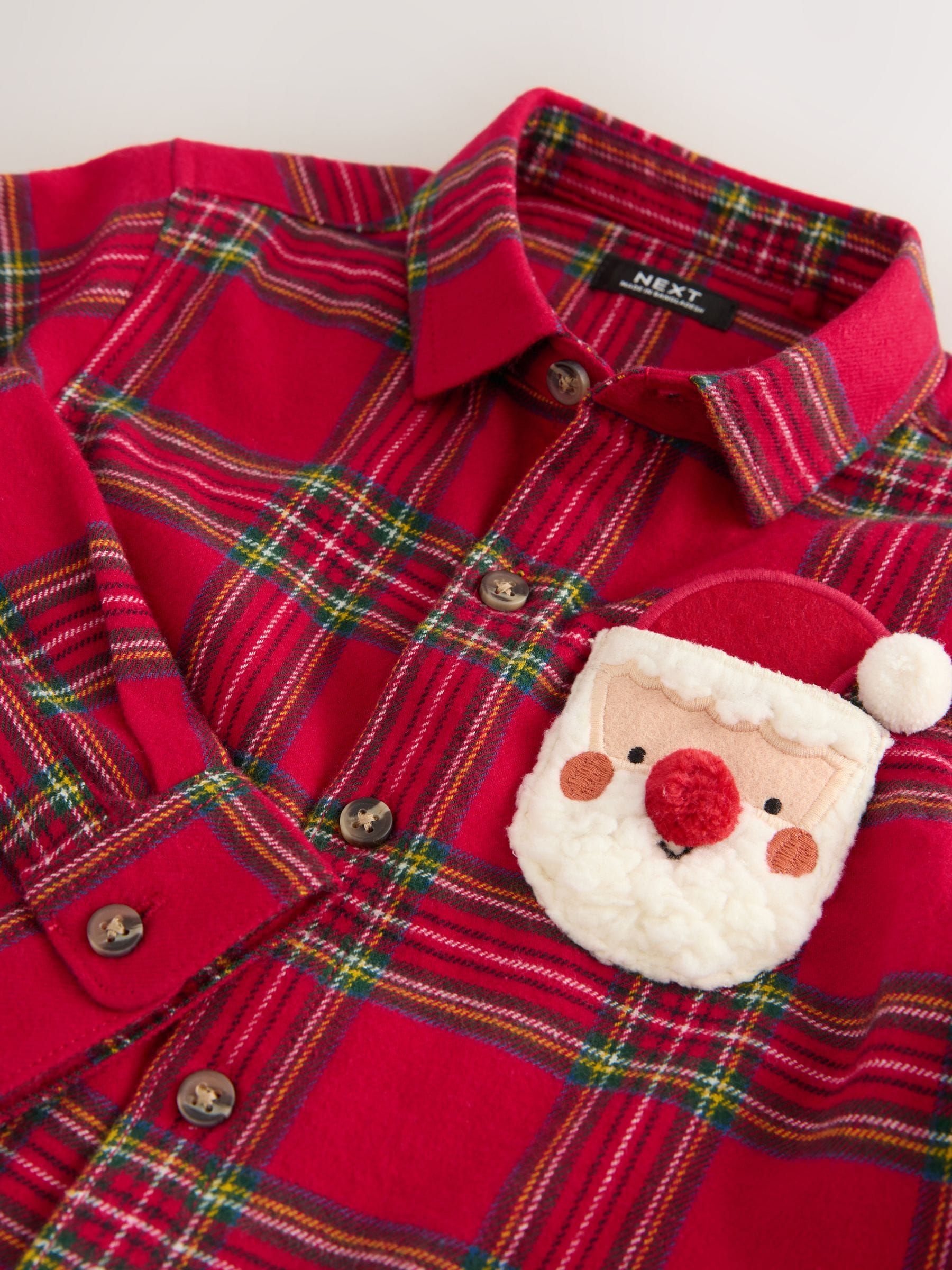 Rood met Schotse ruit - Long Sleeve Christmas Check Character Shirt (3mths-10yrs)