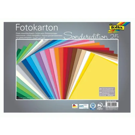 Folia Fotokarton Mix 25 x 35 cm, 300 g/qm, 25 Blatt sortiert in 25 Farben
