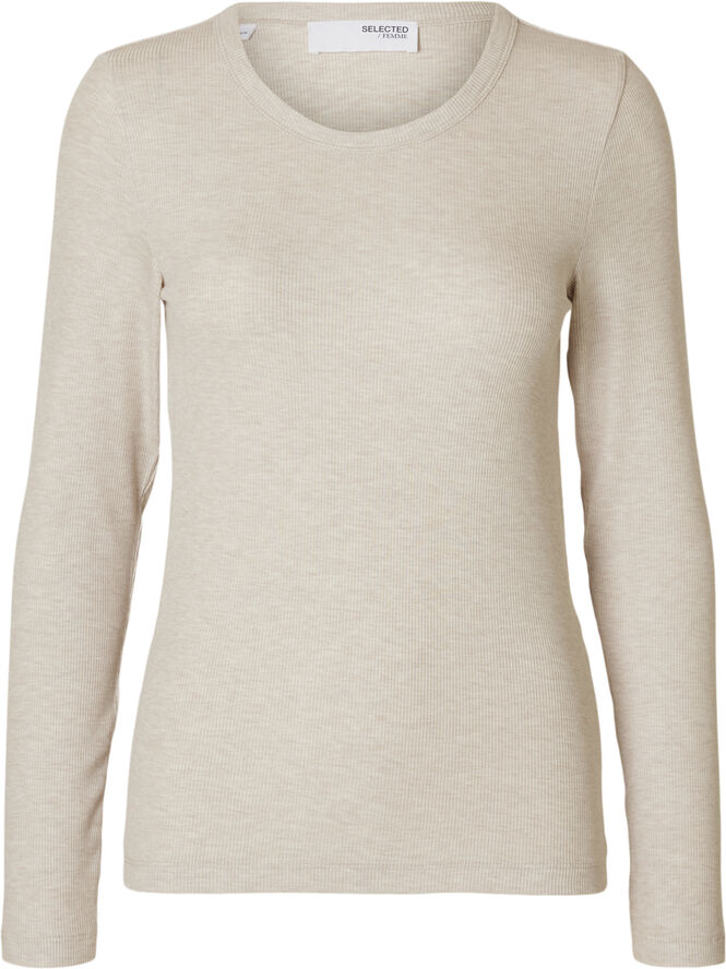 Selected Femme SLFDIANNA LS O-NECK TOP NOOS Oatmeal/melange