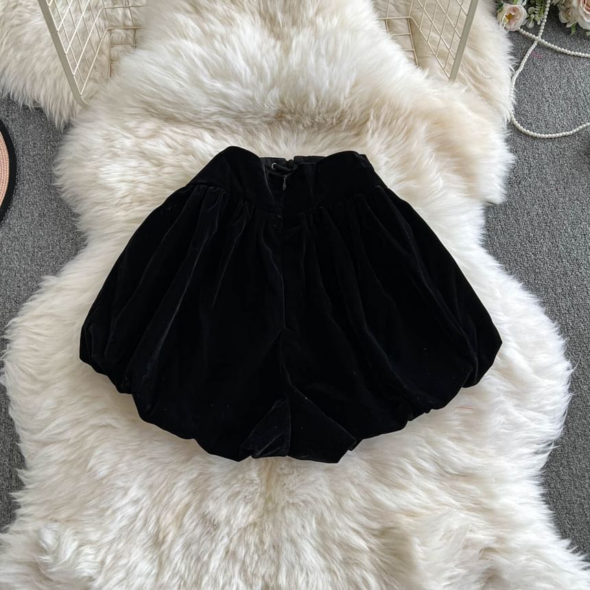 Yearnin - Hoge taille fluwelen effen shorts