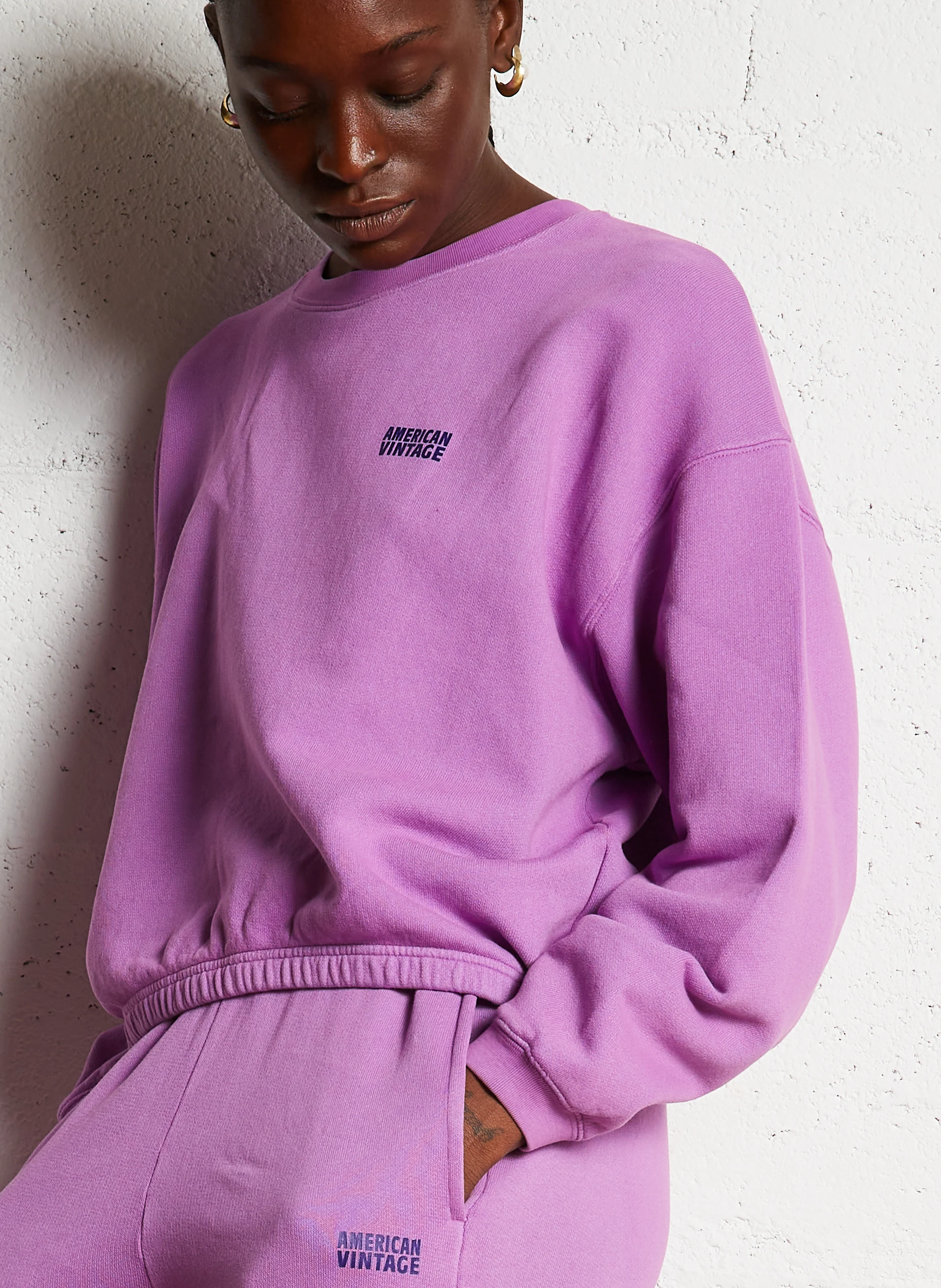 IZUBIRD - Sweat court col rond en coton mélangé| Violet