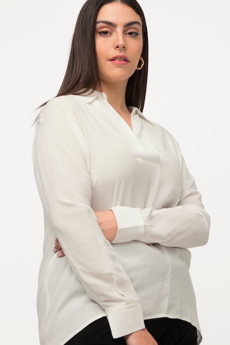 Bluse, Saumschlitz, Oversized, Hemdkragen, Langarm