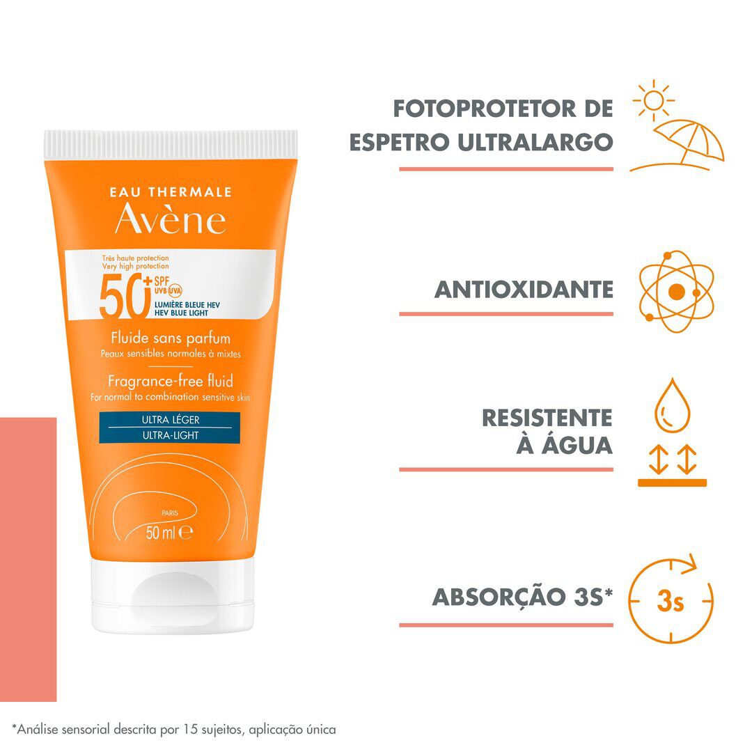AVENE  Protetor Solar Fluido 50+ sem perfume SPF50+ - 50ml