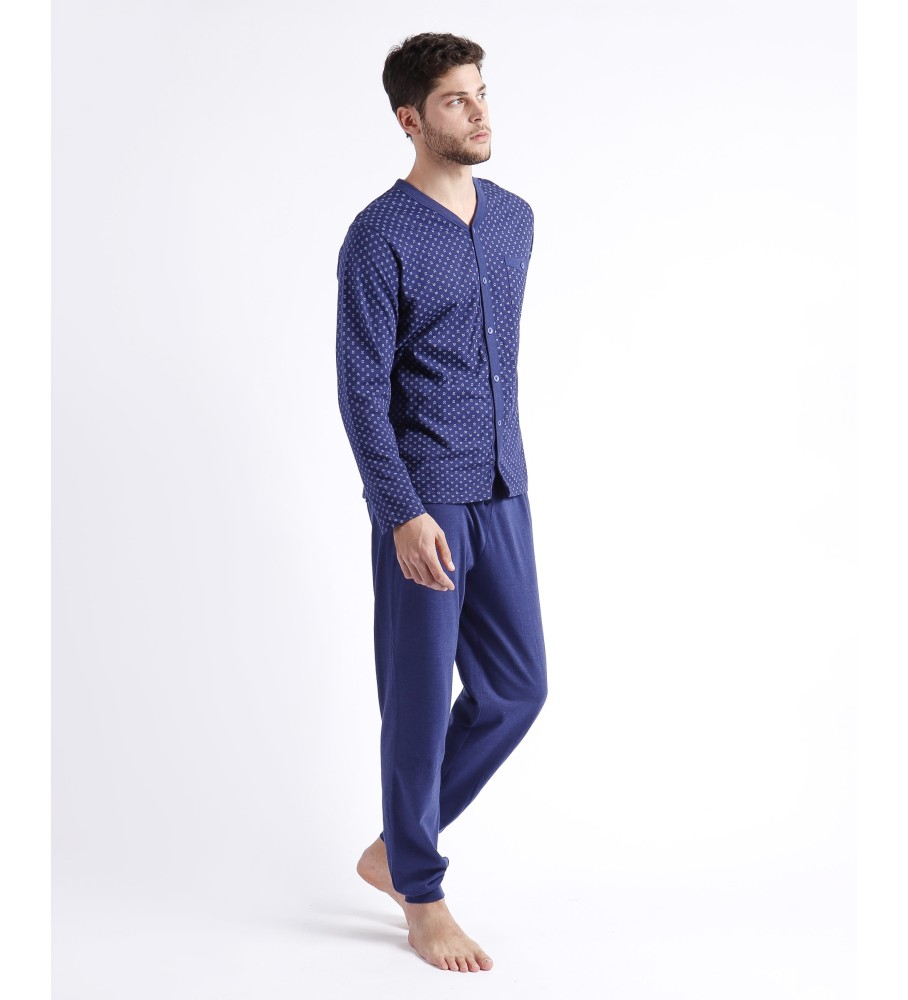 Pijama azul Admas de manga comprida e estampa de espinhos.