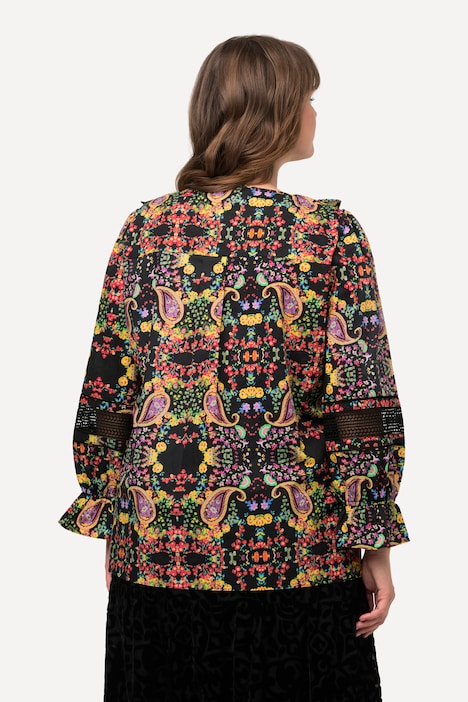Bluse, Spitze, Rüschen, V-Ausschnitt, Langarm