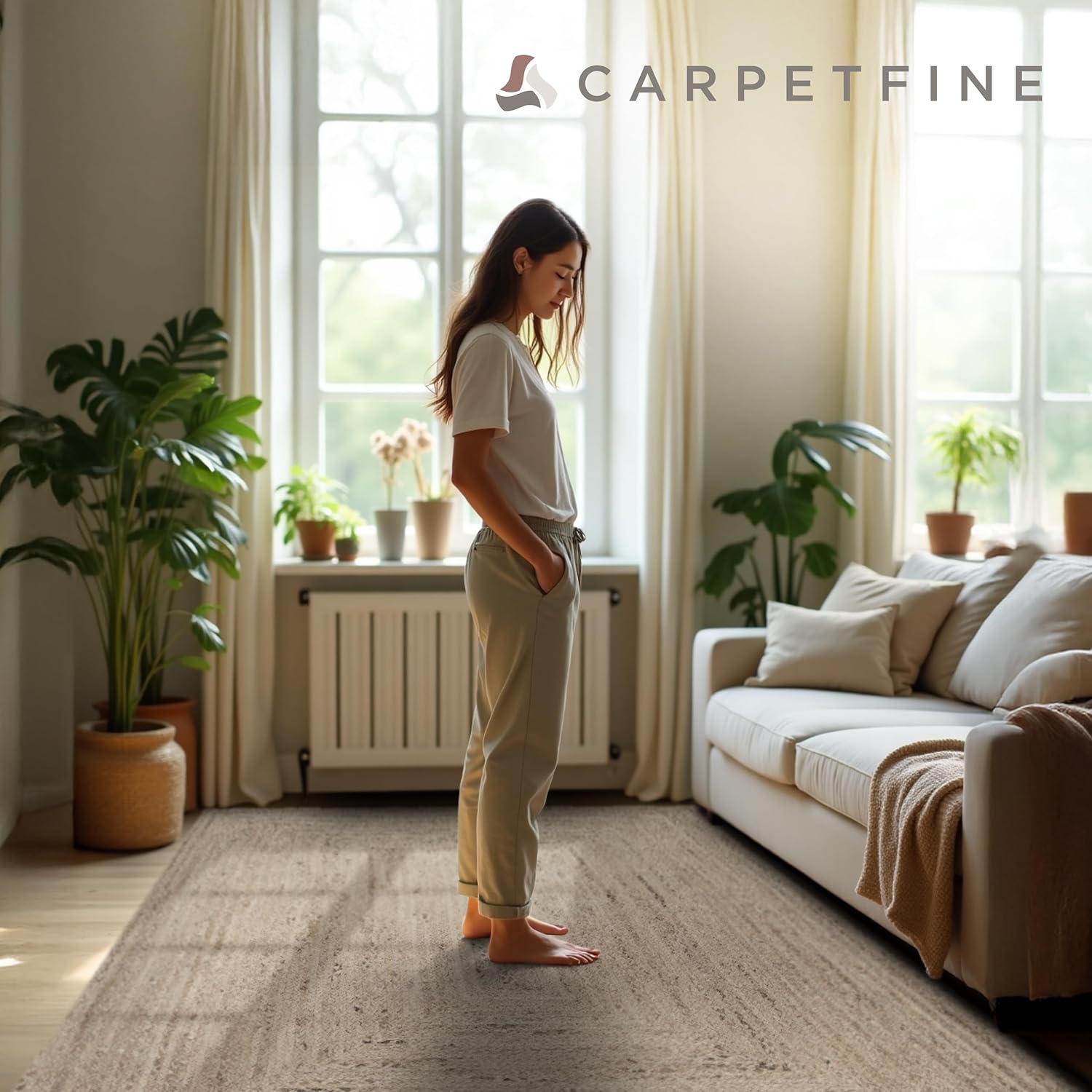 carpetfine Juteteppich Nele Taupe handgewebt aus Jute Rechteckig 200x250 cm | Moderner Naturteppich Uni im Boho - Style Flachgewebe Teppich für Wohnzimmer und Schlafzimmer