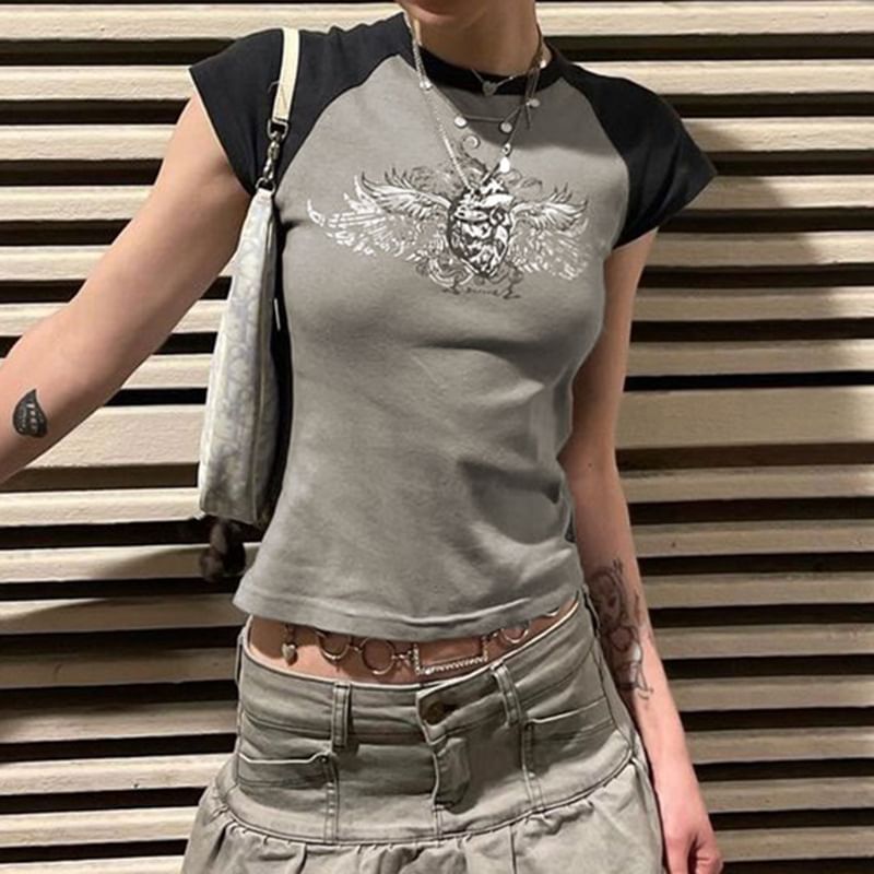 Honet - T-shirt met grafische print en capuchon, raglanmouwen