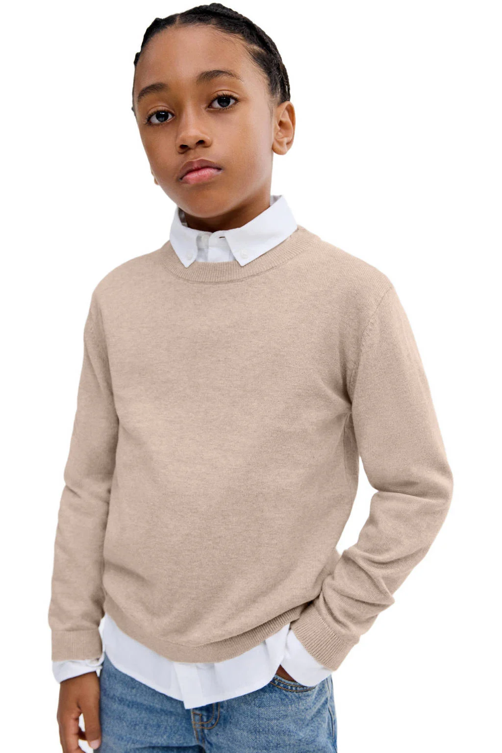 Mango Kids pullover beige fijn gebreid