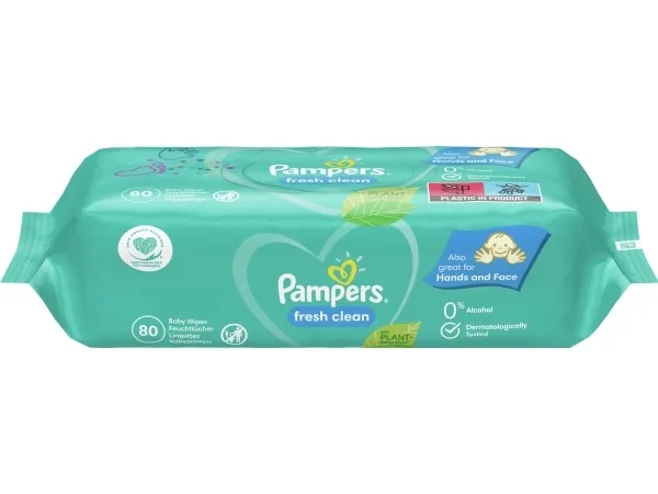 Pampers Fresh Clean -  Vådservietter til baby, Dermatologisk testet, Allergivenlig, Neutral pH, Parfumefri
