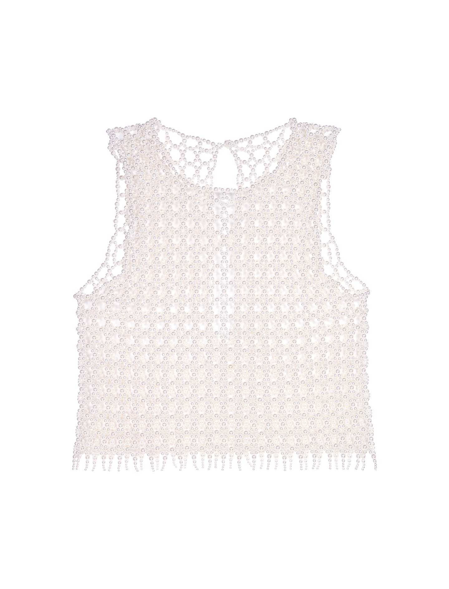 Top en perles droit à col rond | Beige
