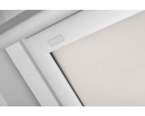 VELUX verduisterend rolgordijn, effen wit, handmatig, wit frame, DKL C02 1025SWL