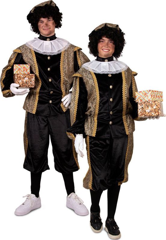 Piet verkleed kostuum luxe 3-delig - zwart/goud - polyester - Pietenpakken voor volwassenen 48