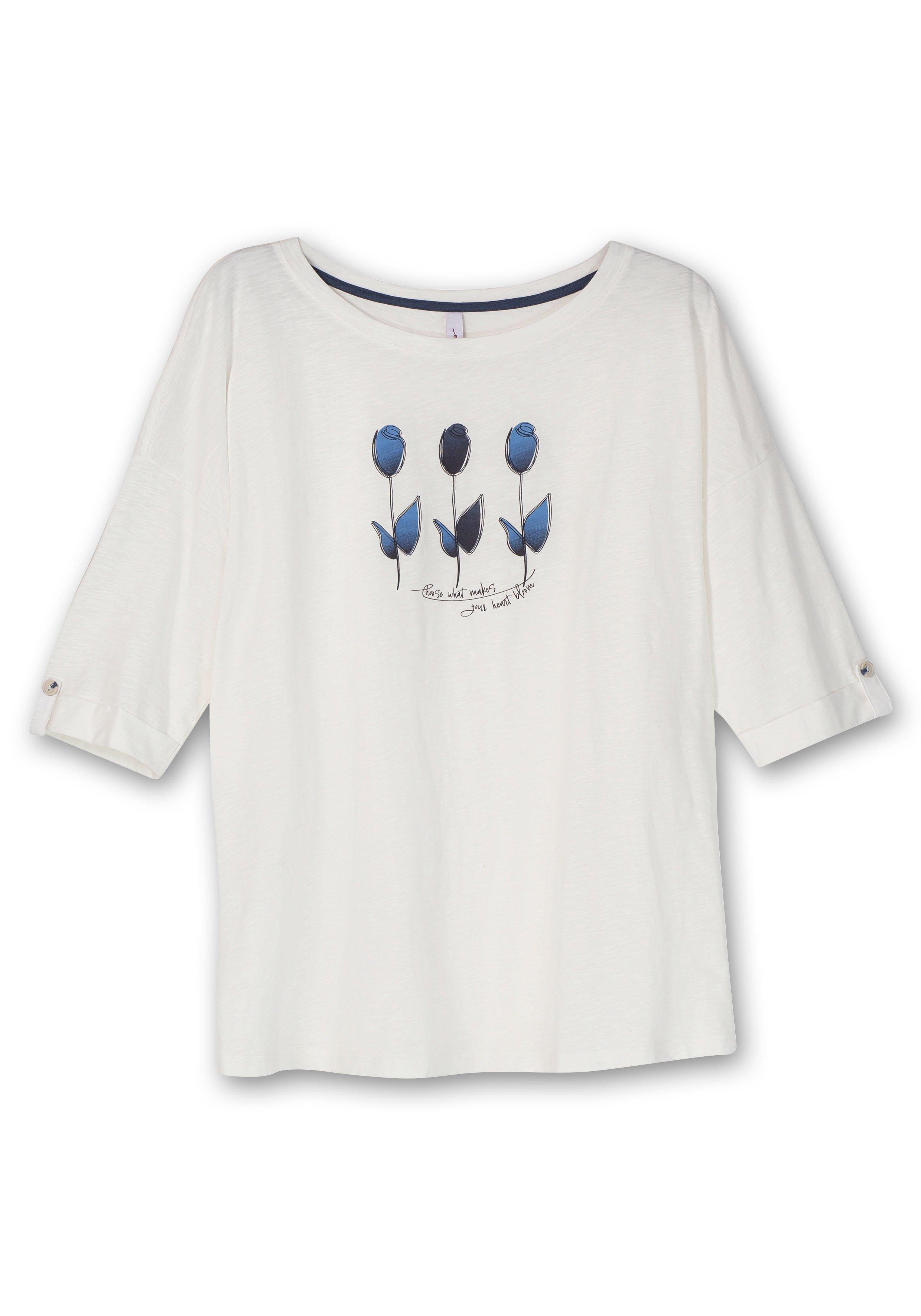 3/4-Arm-Shirt mit Blumen-Frontdruck