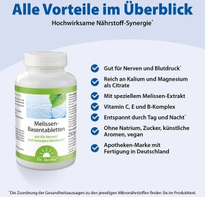 Dr. Jacob's Melissen-Basentabletten B-Vitamine, 250 Stück