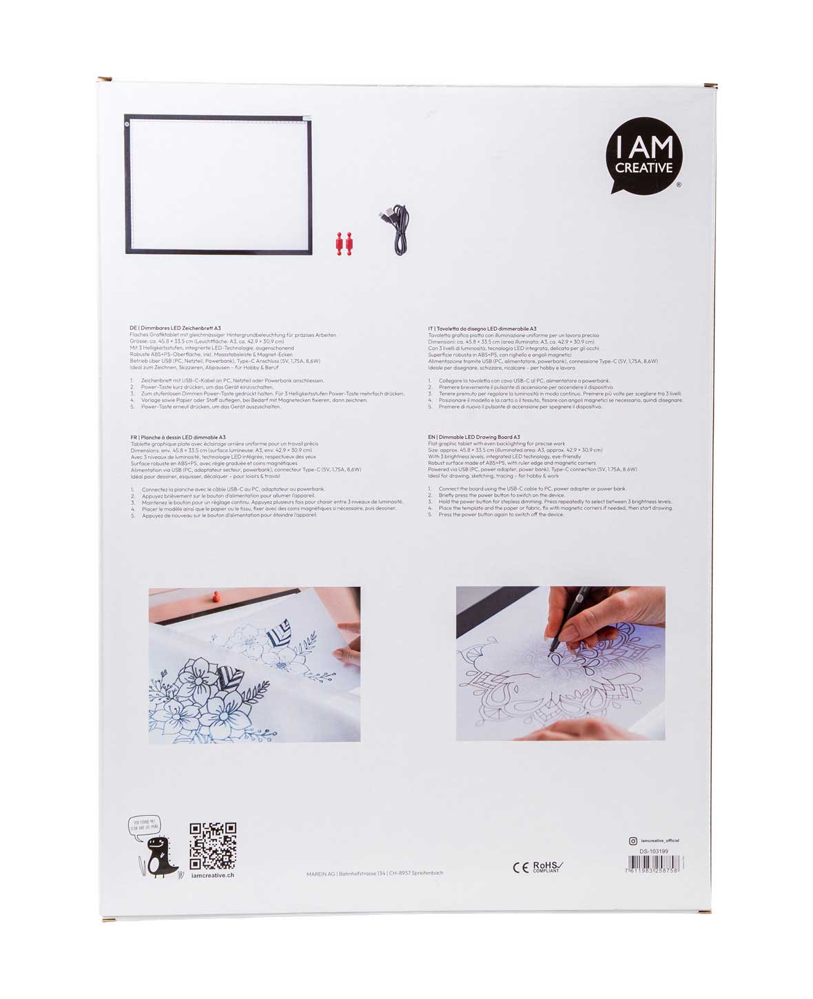 Dimmbares LED Zeichenbrett A3 Hochformat Grafiktablet Lichttisch Kopiertisch