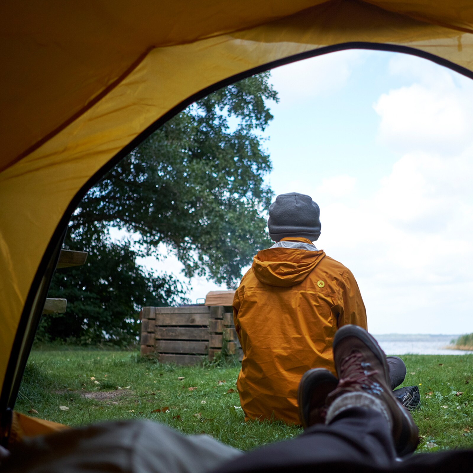 GRAND CANYON Tunelzelt Robson 4 Personen Zelt Familien Camping Leicht Vorraum Farbe: Blue Grass