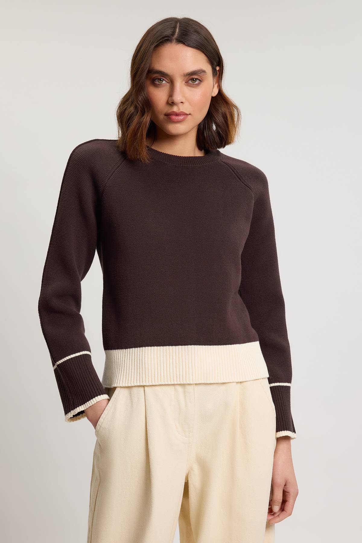 KarenMillen Synthétiquell Col Rond En Maille De Coton À Liserés Contrastés