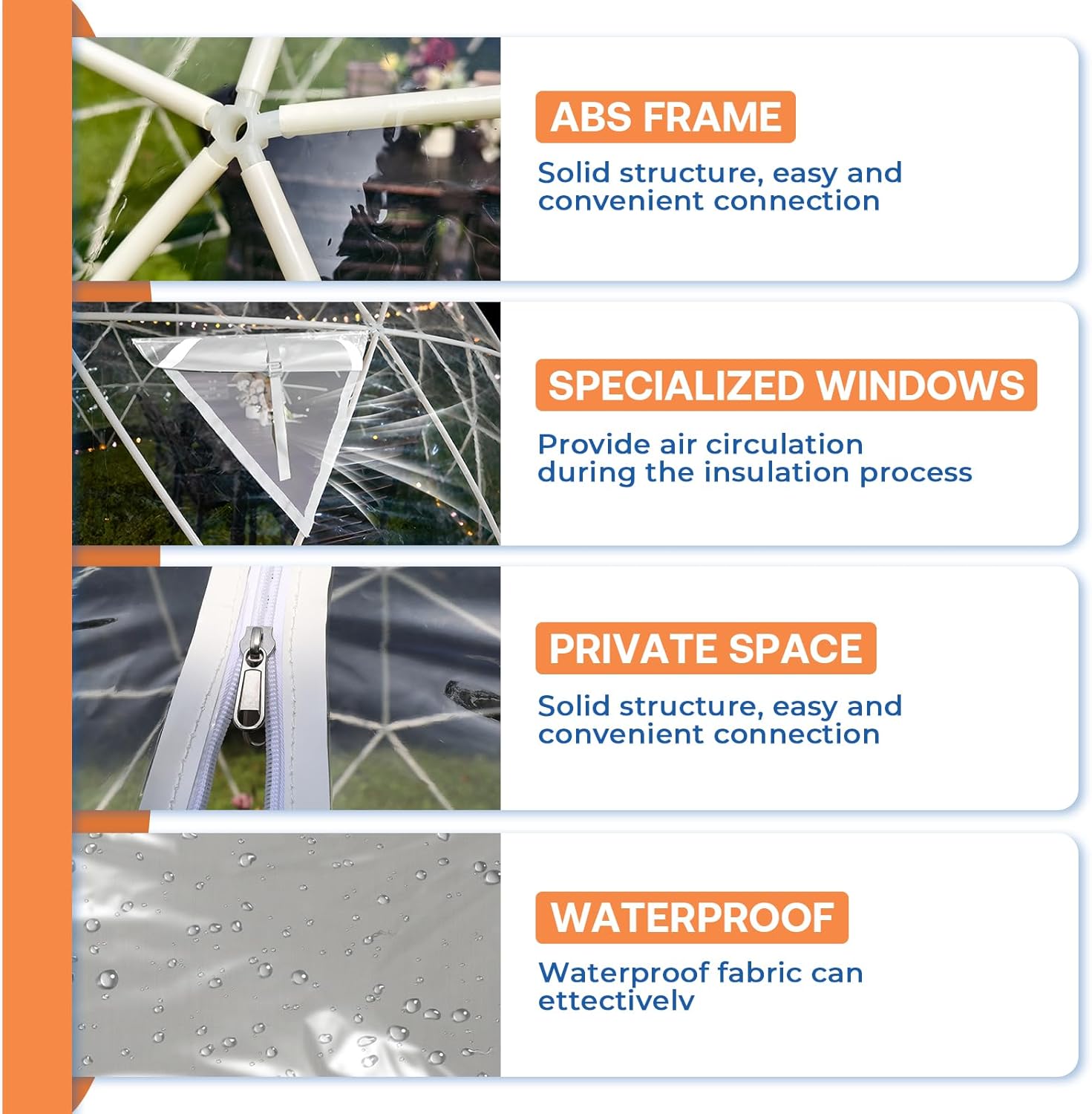 3,6m Gartenkuppel-Blasenzelt für den Außenbereich, verbessertes geodätisches Kuppelgewächshaus mit transparenter PVC-Abdeckung, wetterfestes Gewächshaus, geeignet für Terrassen, weiß