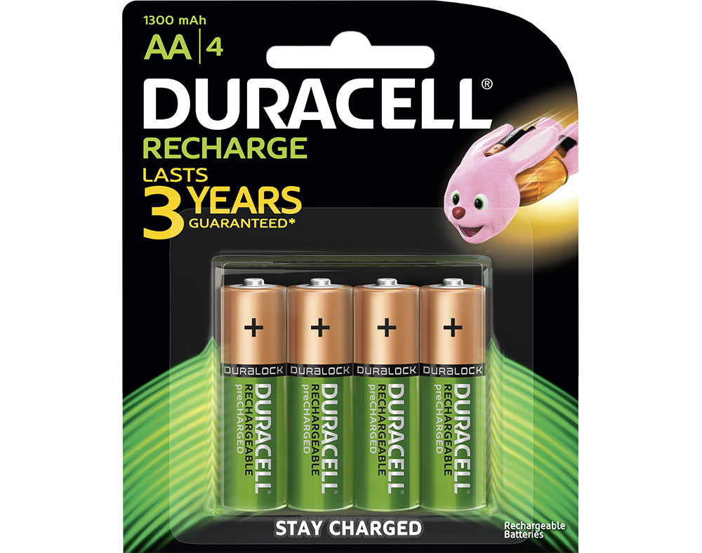 PILHAS RECARREGÁVEIS DURACELL AA 1300MAH 4 UNIDADES