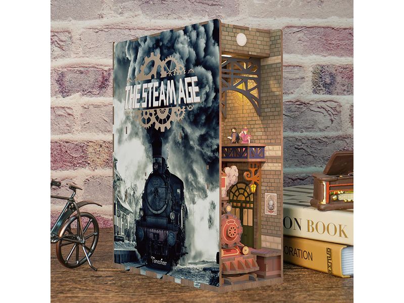 Tonecheer Bausatz Book Nook The Steam Age 3D-Modell aus lasergeschnittenen Holzteilen