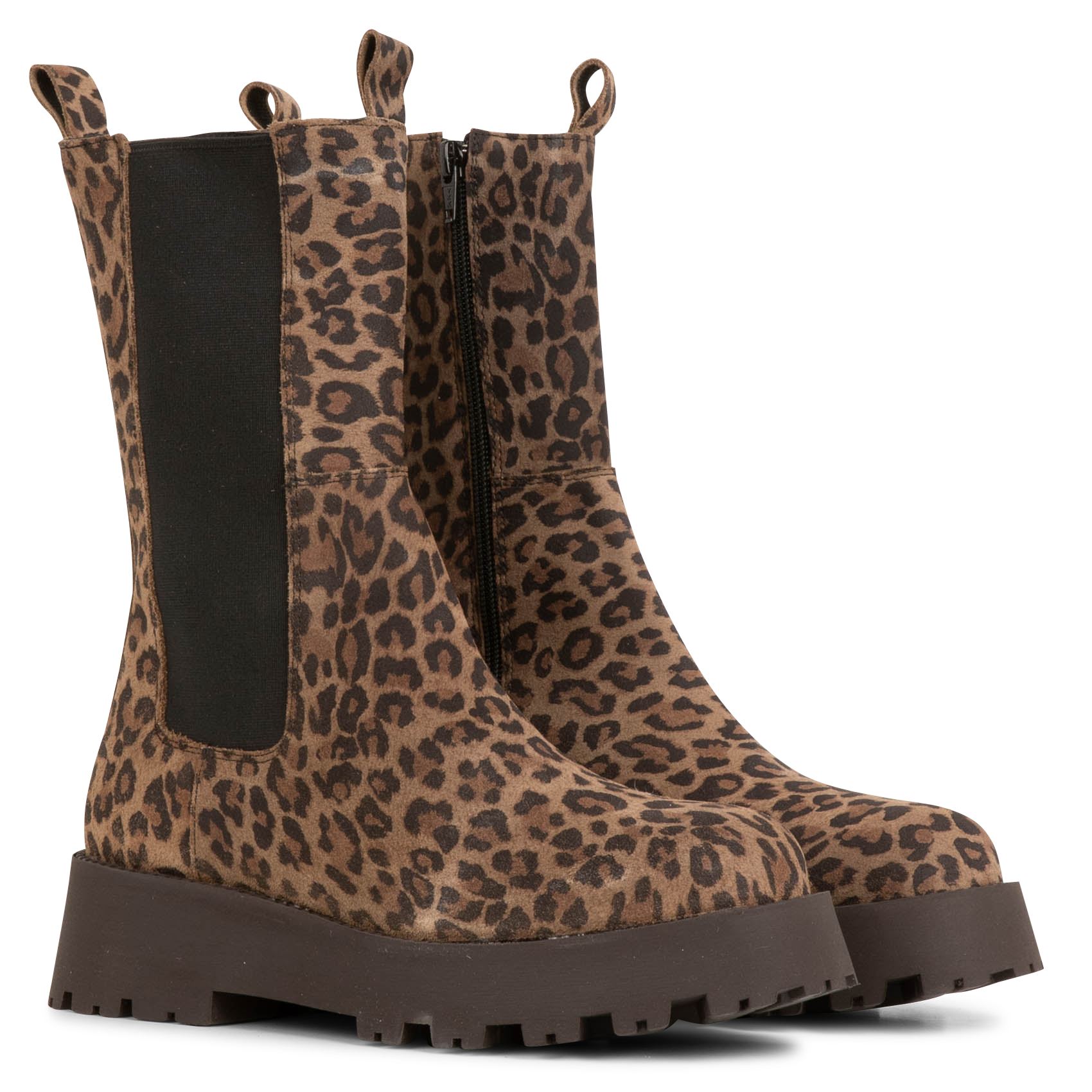 CLUB - Bottines crantées en cuir imprimé léopard | Beige