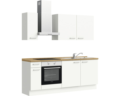 Nobilia Elements keukenblok met apparatuur Urban 210 cm alpinewit mat voorgemonteerde variant links 4004539052208