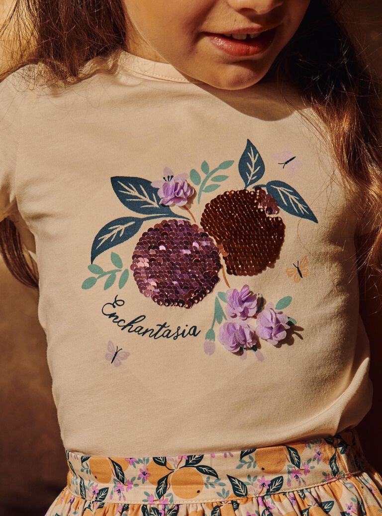 T-shirt vanille manches courtes à motif fleurie