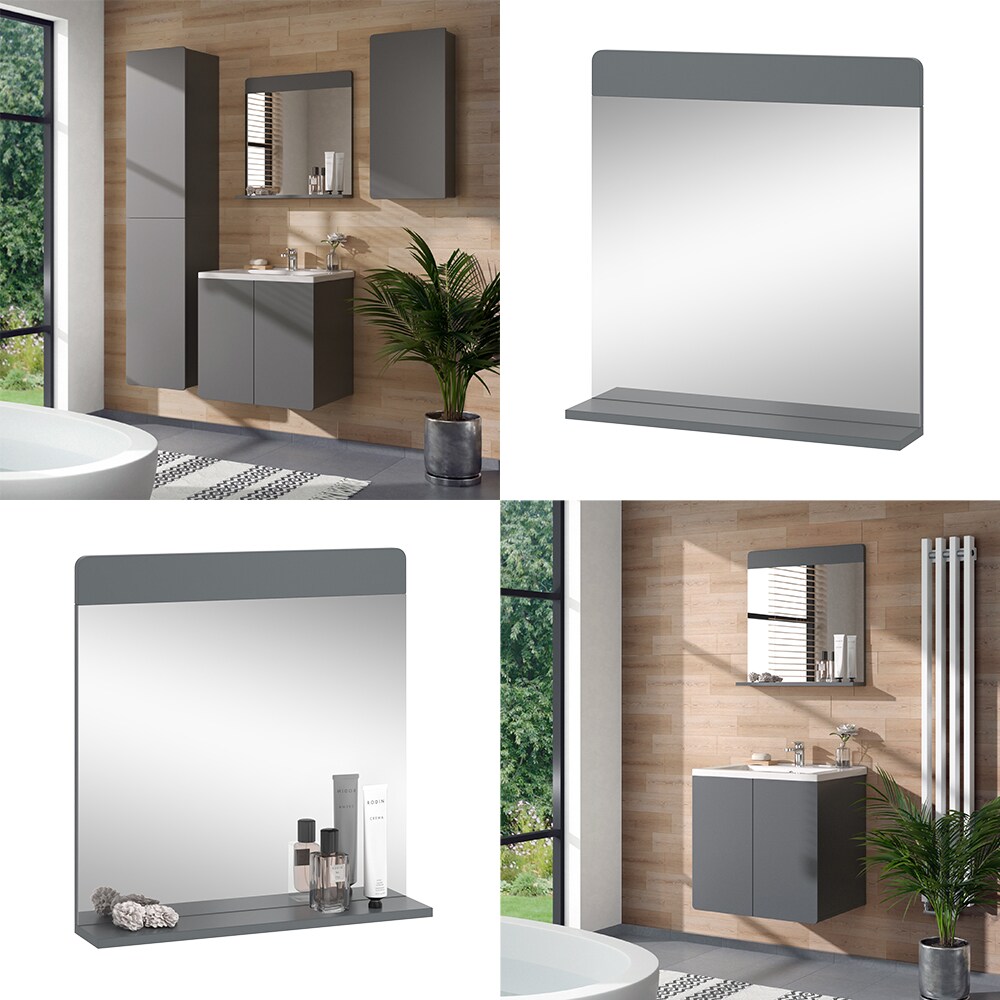 Vicco Badezimmerspiegel Izan Grau 60 x 62 cm mit Regal