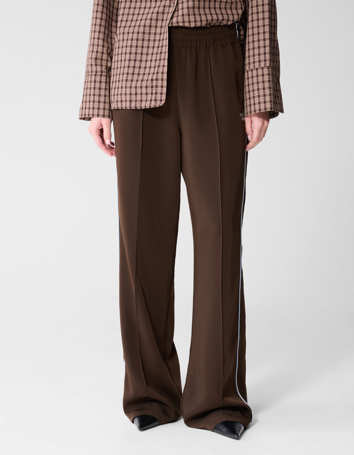 Sporty Piping Wide Leg Fit Broek Bruin