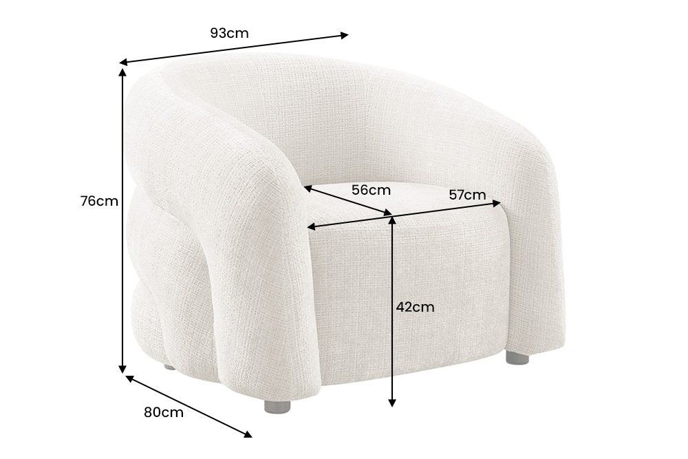 Design Sessel VOGUE 95cm beige Chenille mit Armlehnen und Nosagfederung