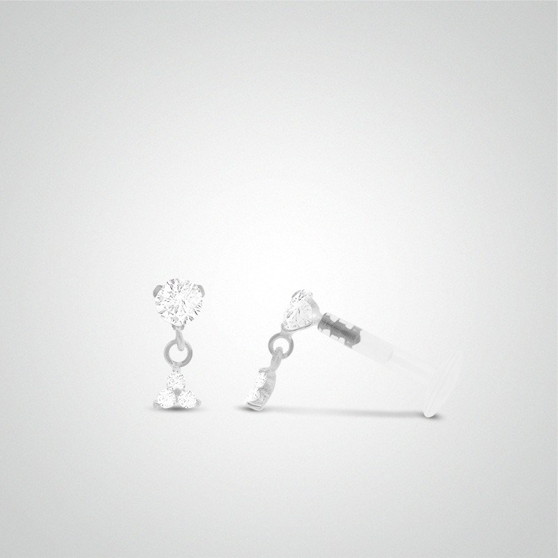 Piercing tragus or blanc pendentif avec trois oxydes de zirconium