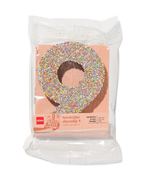 chiffre de fête 9 en chocolat avec perles multicolores