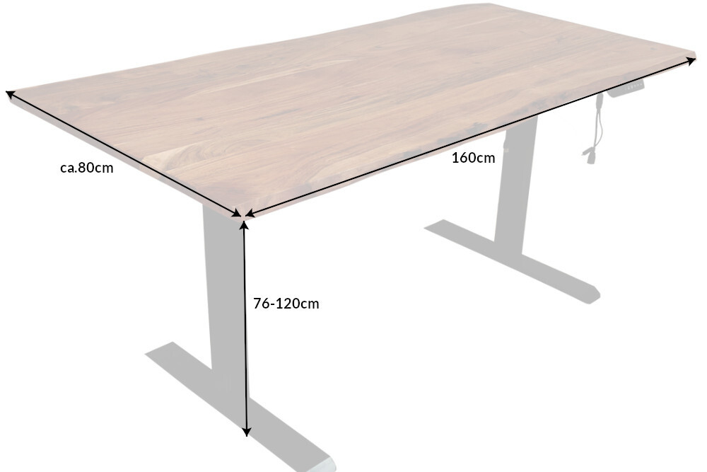 Höhenverstellbarer Schreibtisch MAMMUT 160cm natur Akazie Massivholz Baumkante