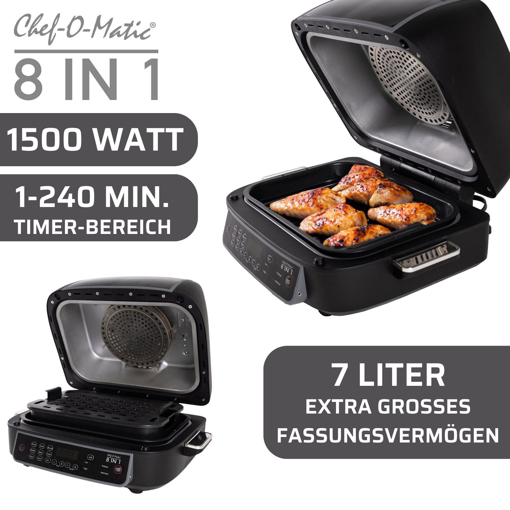 Best Direct® Multikocher - Heißluftfritteuse - Mini Backofen - Grill Ofen Chef O Matic 8 in 1