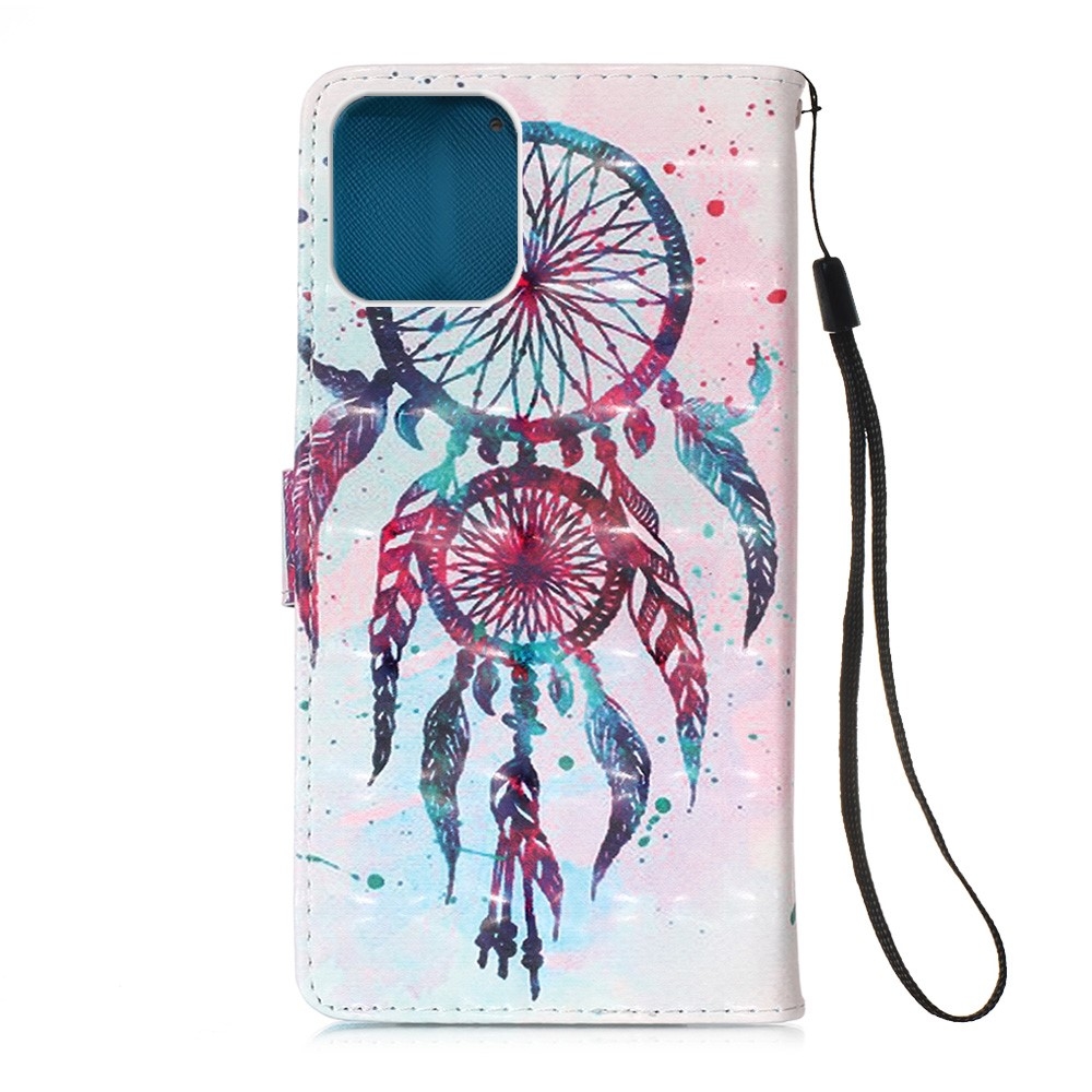 iPhone 12 / iPhone 12 Pro Leder Tasche Traumfänger mit Federn - Rosa / Blau