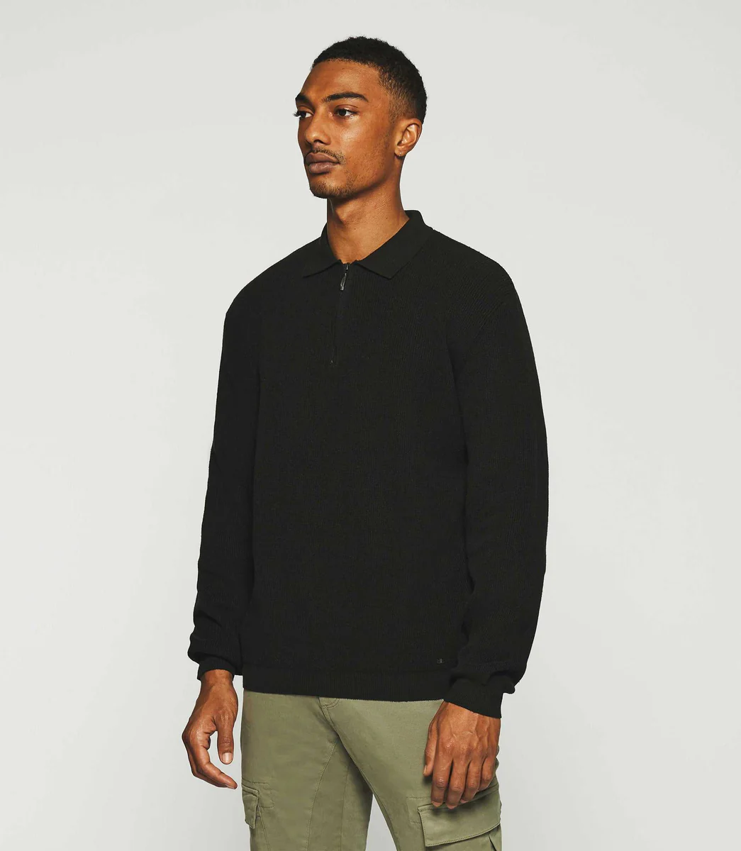 Pull col polo zippé noir DYLAN