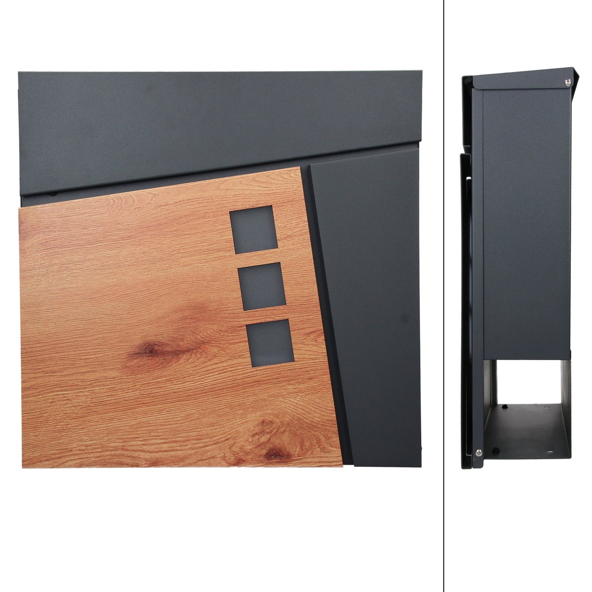 ECD Germany vrijstaande brievenbus met krantenvak, design brievenbus met post, brievenbussysteem, brievenbusstandaard zilver 120 cm roestvrij staal, brievenbus antraciet houtlook gepoedercoat staal
