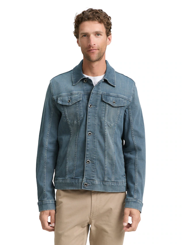 TOM TAILOR Jeansjacke ohne Kapuze mit Knopfleiste und Stretch-Anteil