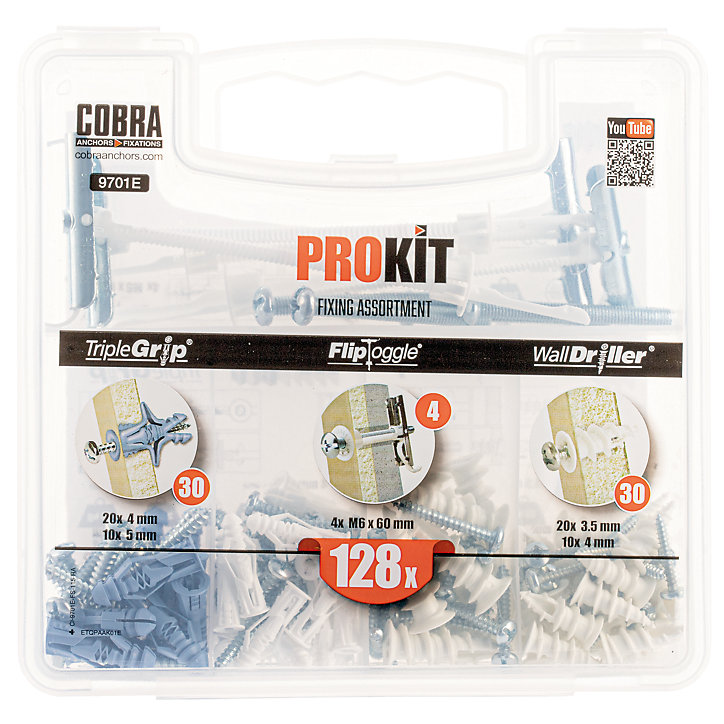 Mallette d'accessoires de fixations Cobra, 128 pièces