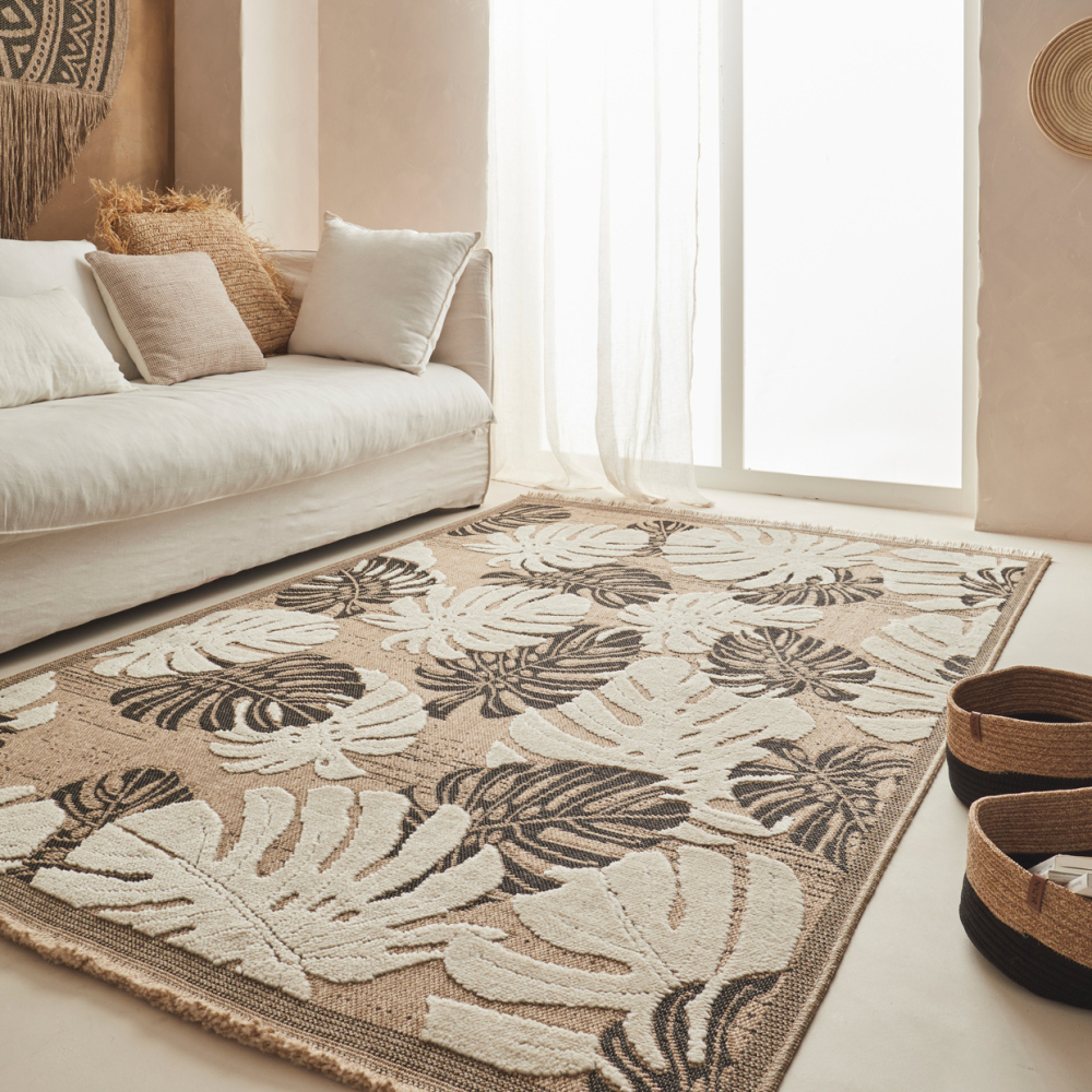Tapis intérieur extérieur aspect jute noir tulum 9062 noir 170 x 120 cm