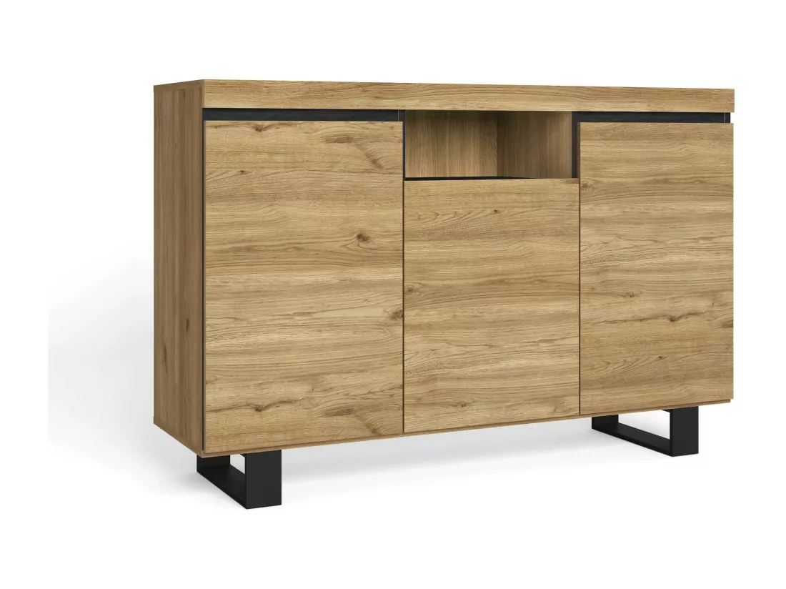 Buffet salon Salle à manger bureau Couleur Chêne/Noir 3 Portes 1 Compartiment 140x40x92cm
