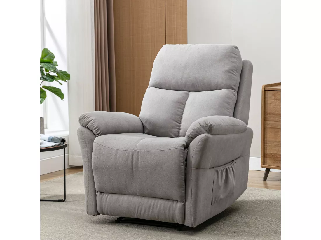 Fauteuil de relaxation en tissu avec repose-pieds pour salon - coloris gris