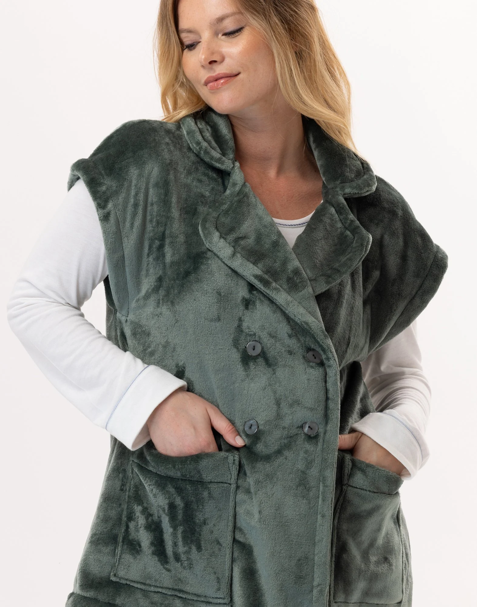 ESSENTIEL 876 - Veste en peluche flanelle | Vert