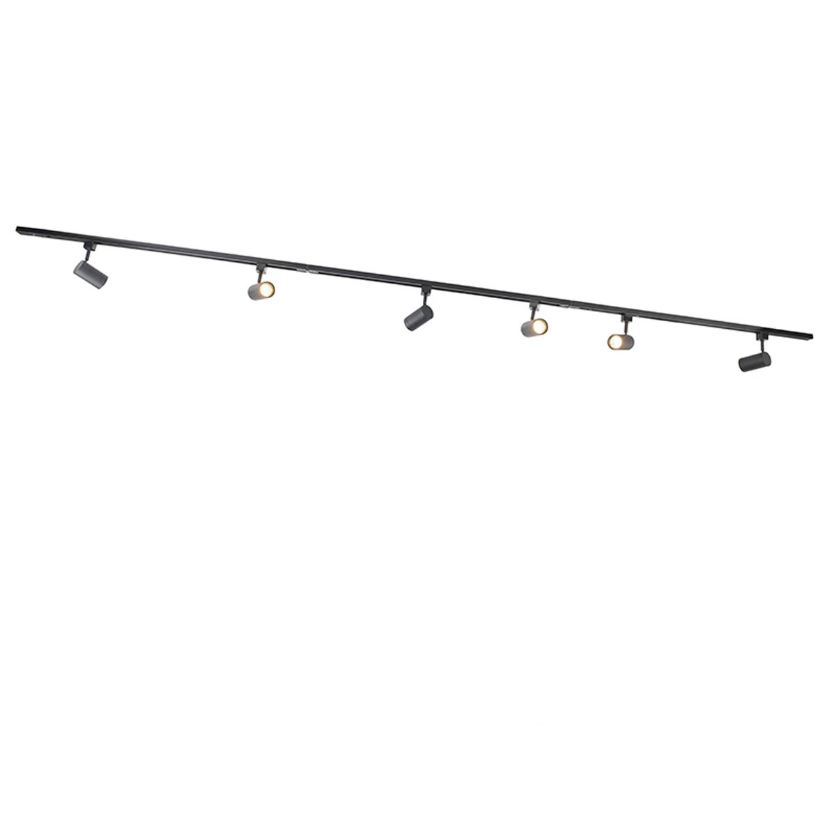 Modern railsysteem met 6 spots zwart 1-fase 286cm - Iconic Jeana