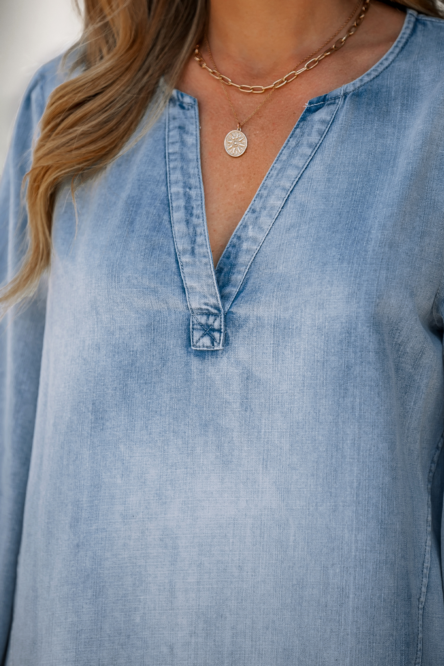 Robe mini en pur coton à manches longues en denim