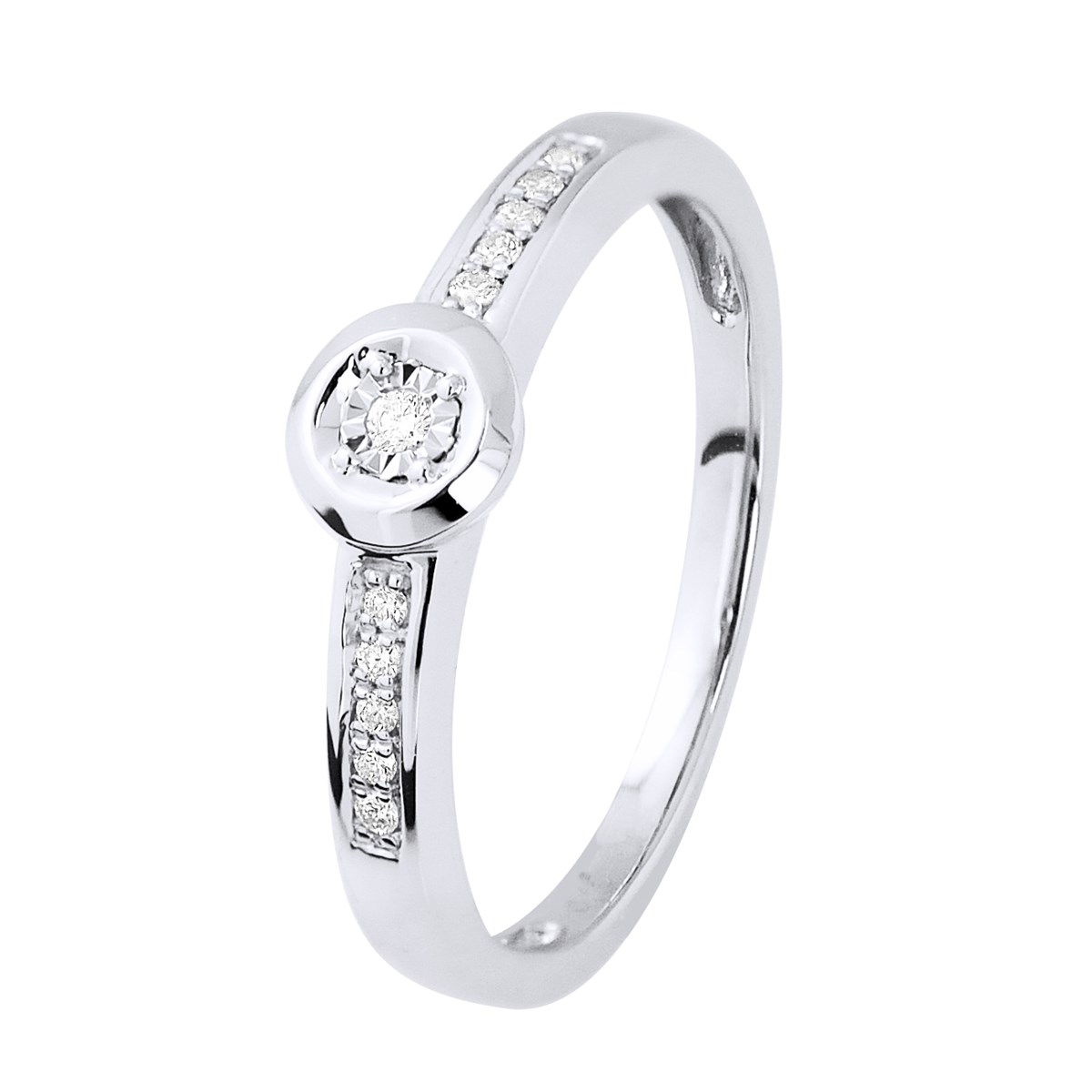 Solitaire Diamant épaulé 0,060 Cts Illusion 0,50 Cts Or Blanc