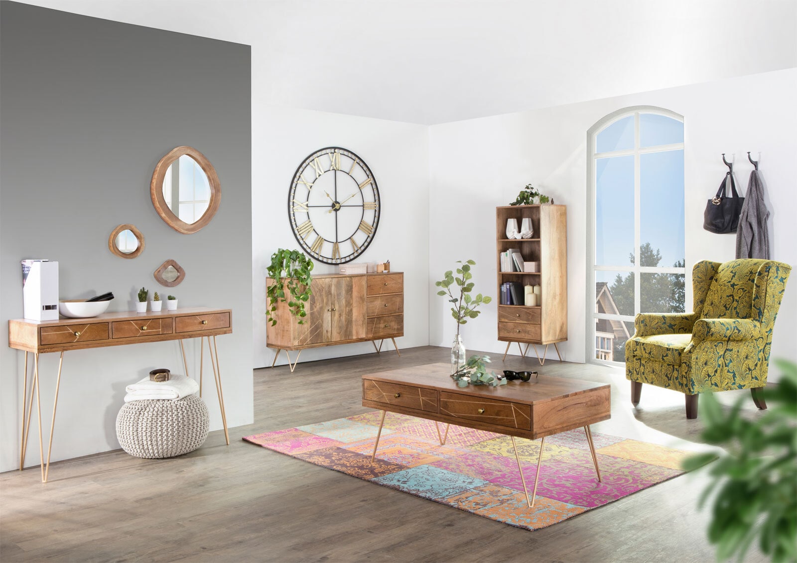 INTERhome Sideboard FAME Mango massiv/ goldfarbig