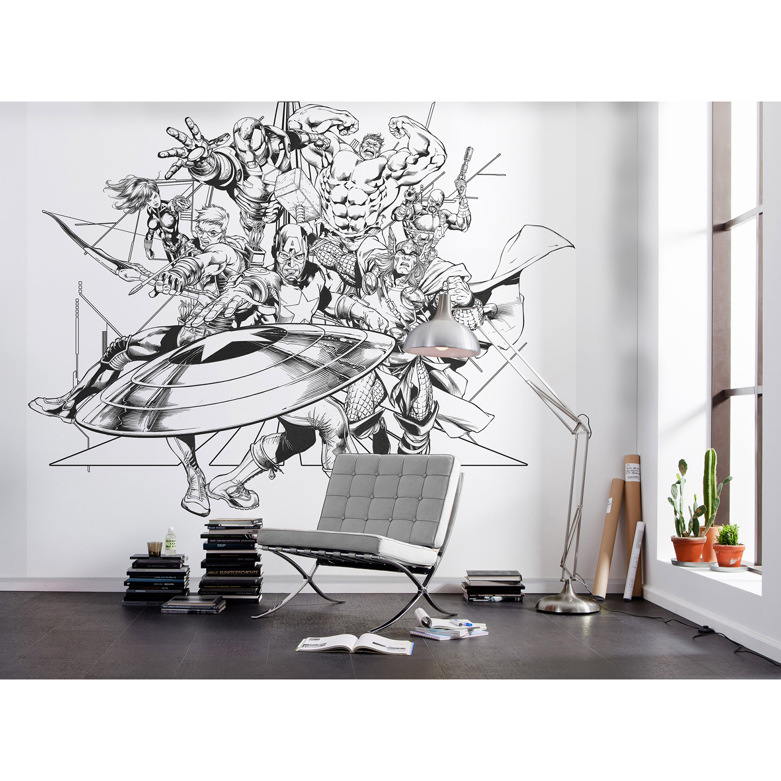 Vlies-Fototapete AVENGERS BLACK AND WHITE - 300x280 cm