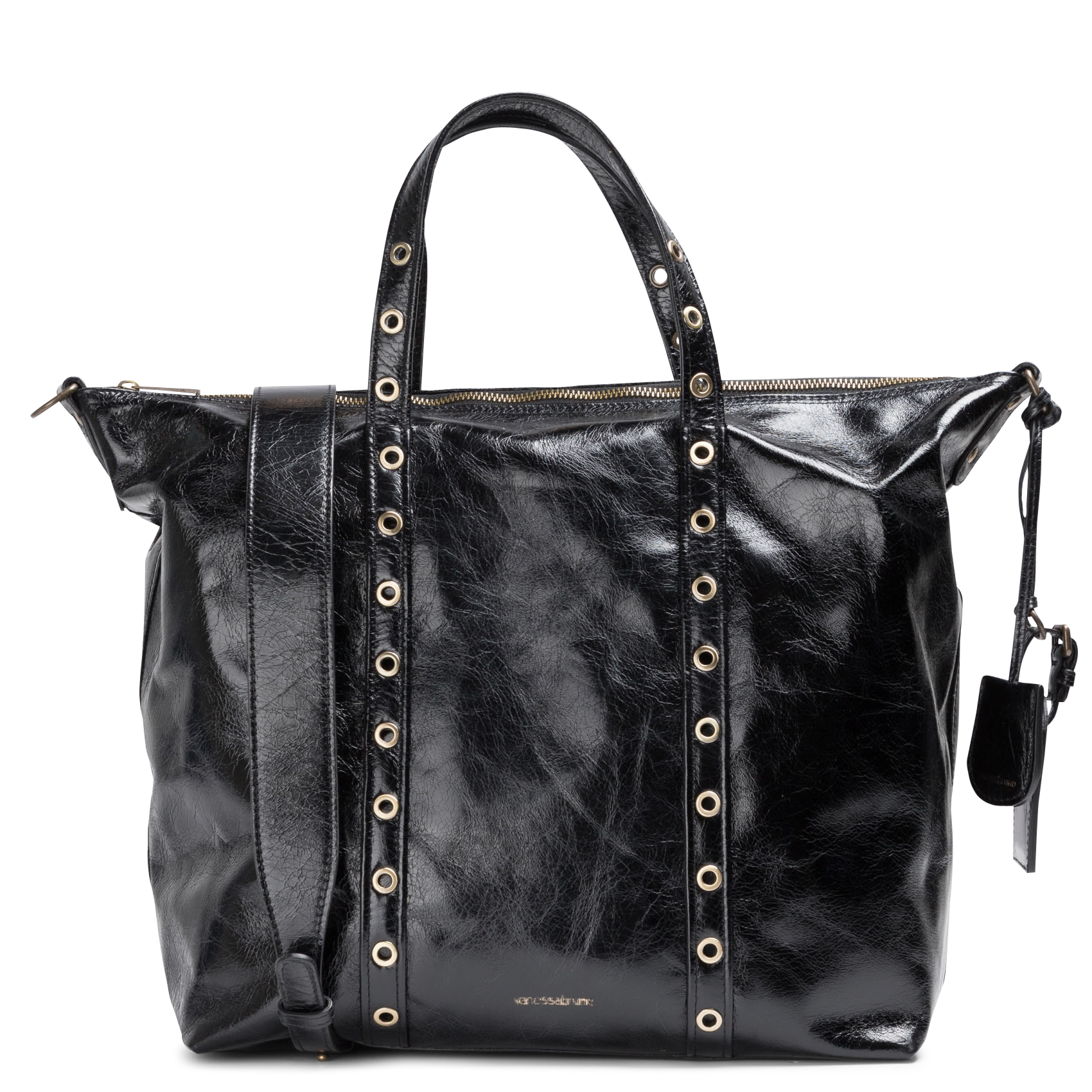 Grand sac à main en cuir craquelé | Noir