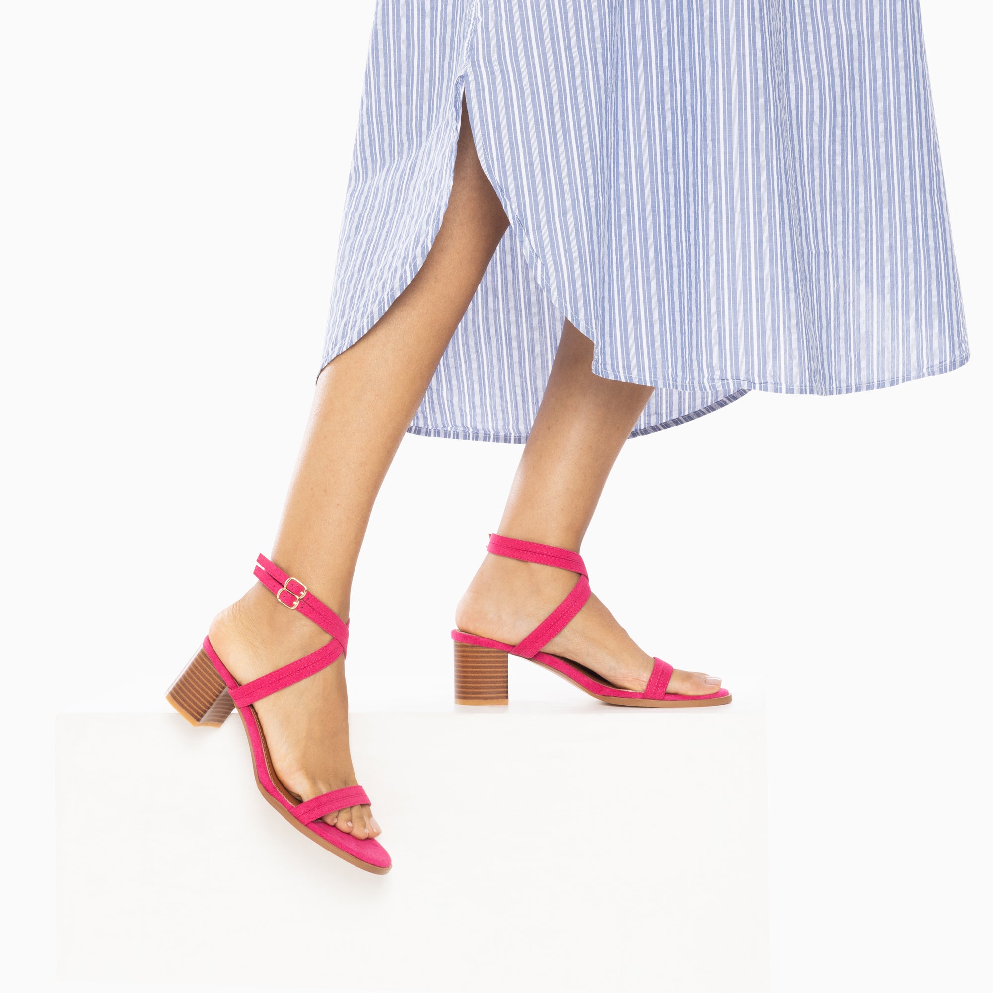 Sandales à talon, Compensées-Sandales à talon Bella fuchsia à doubles brides